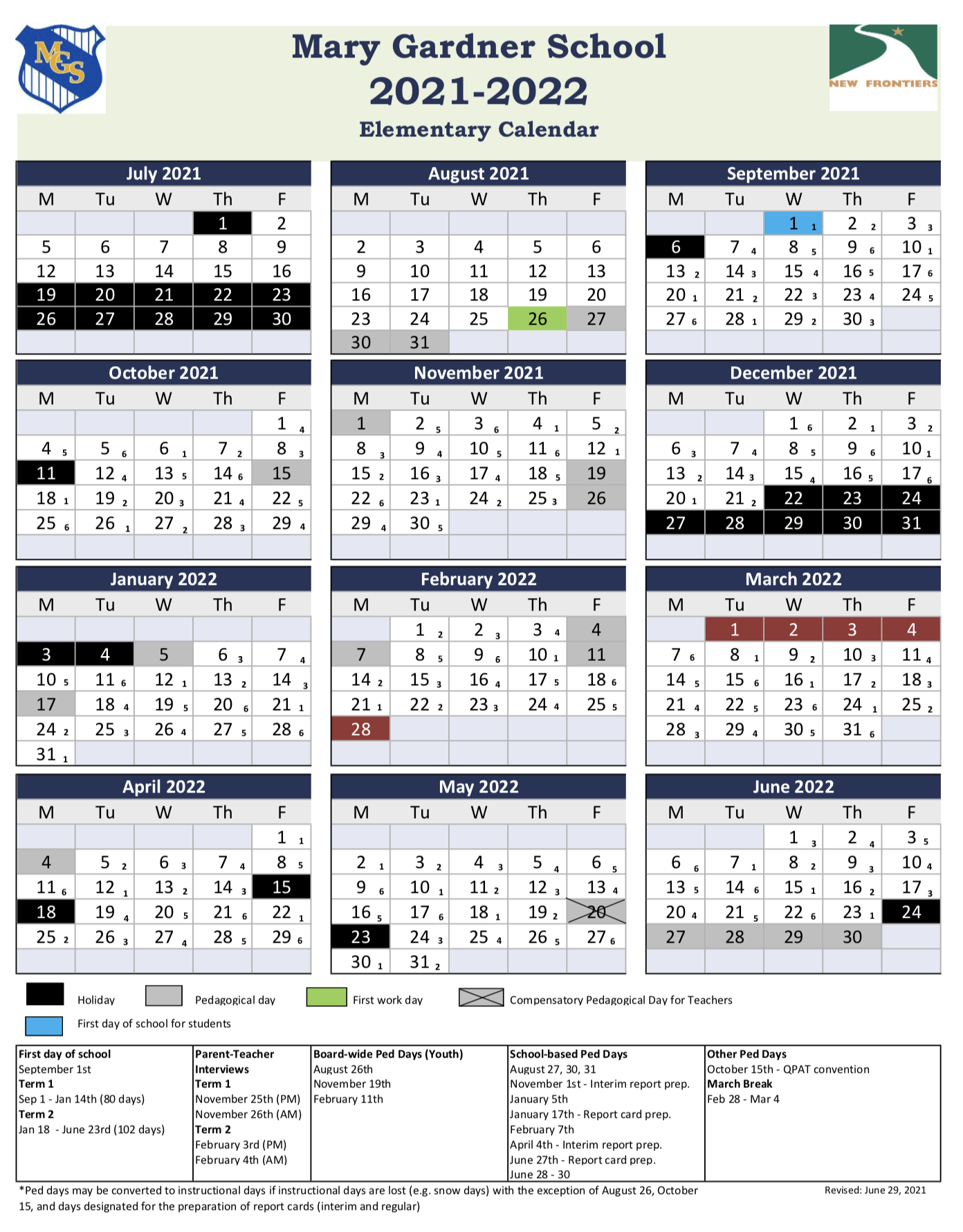 Calendar - Mary Gardner School