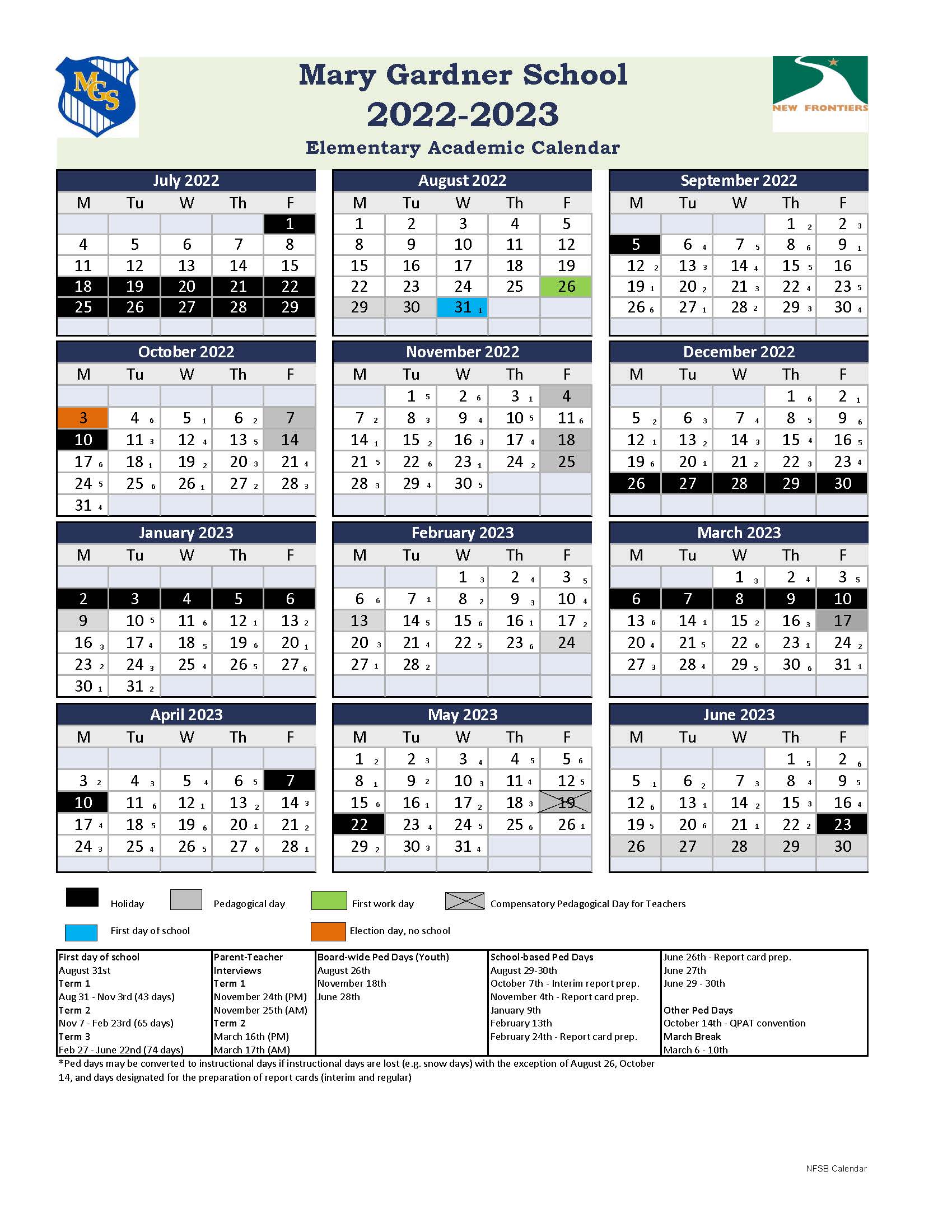 Calendar - Mary Gardner School